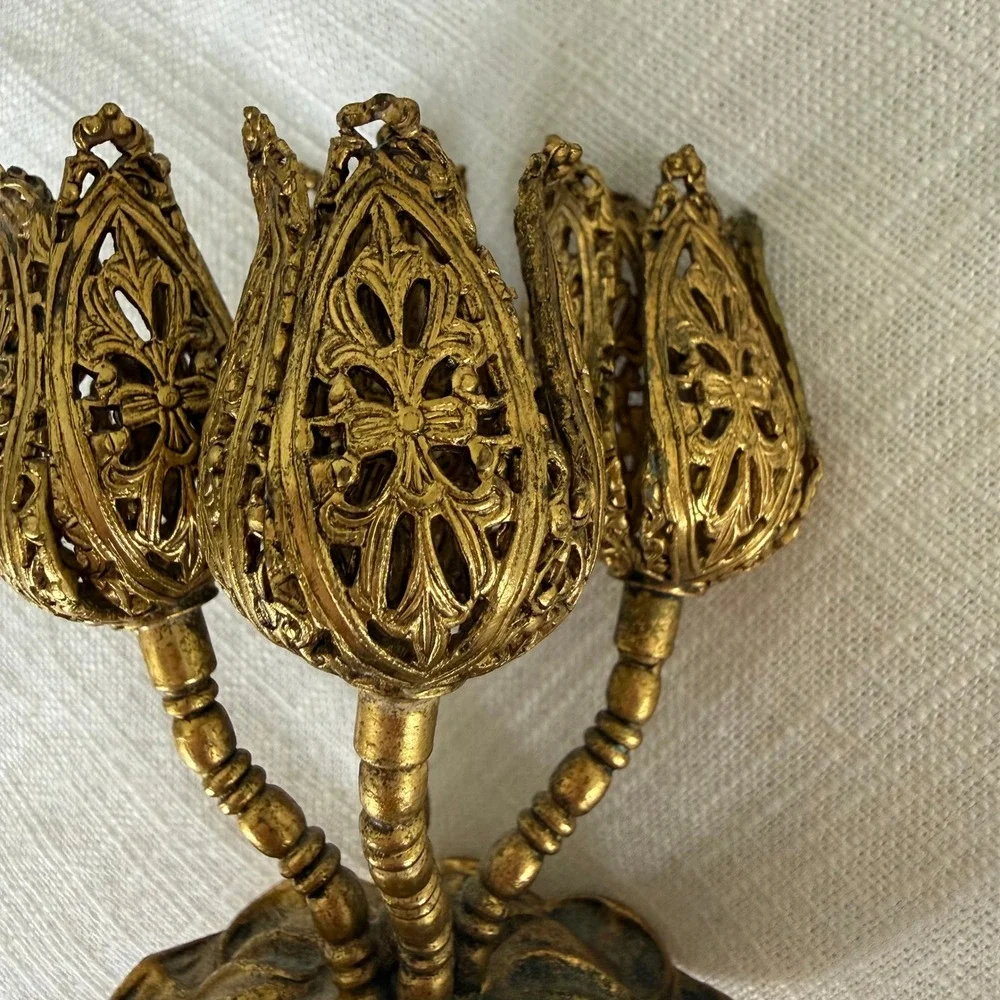 Vintage Gold Filigree Tulip Lipstick Holder 4 Slot